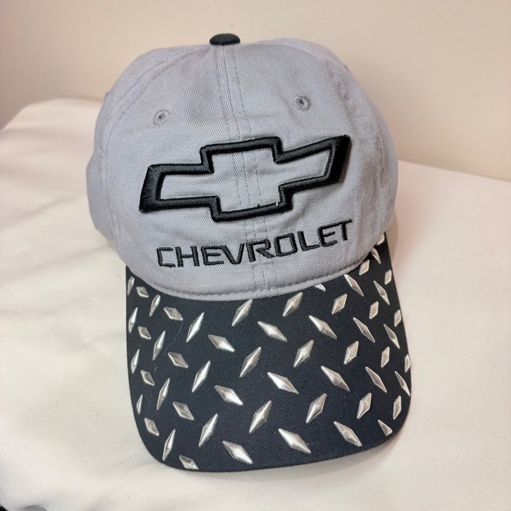 Chevrolet GM Official Licensed Grey Black Diamond Plate Studded Snapback Hat